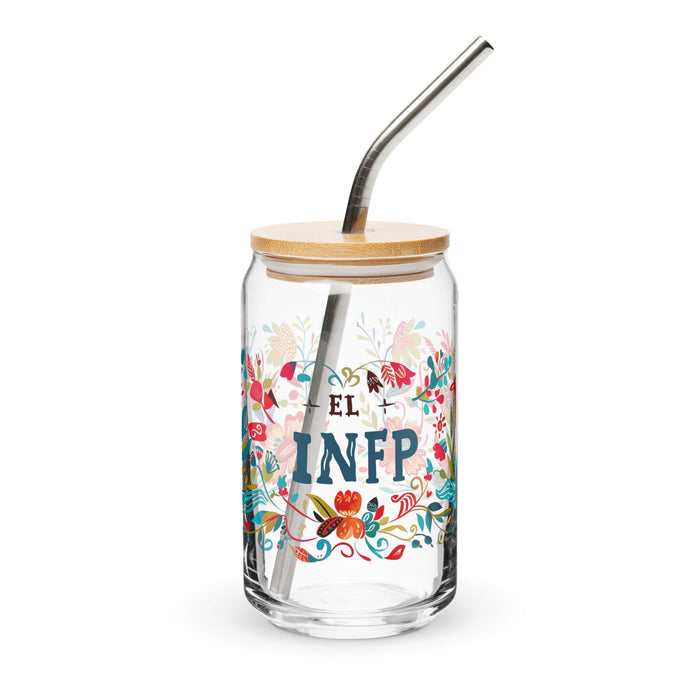 El Infp Exclusive Art Piece Can-Shaped Glass Home Office Work Mexican Spanish Pride Gift Cup One-Of-A-Kind Calligraphy Glass | E12 Mexicada 16 oz With Lid & Straw