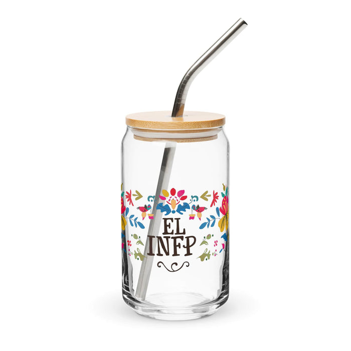 El Infp Exclusive Art Piece Can-Shaped Glass Home Office Work Mexican Spanish Pride Gift Cup One-Of-A-Kind Calligraphy Glass | E13 Mexicada 16 oz With Lid & Straw