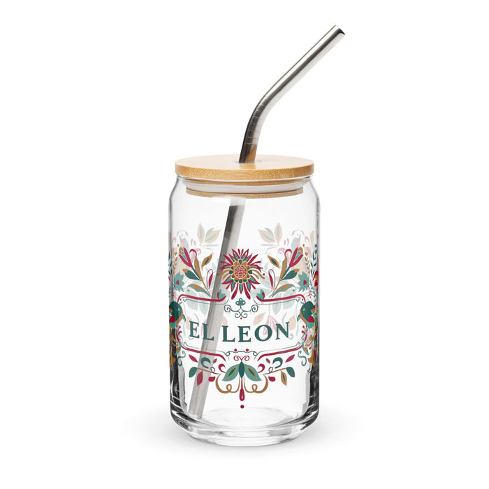 El León Exclusive Art Piece Can-Shaped Glass Home Office Work Mexican Spanish Pride Gift Cup One-Of-A-Kind Calligraphy Glass | E8 Mexicada 16 oz With Lid & Straw