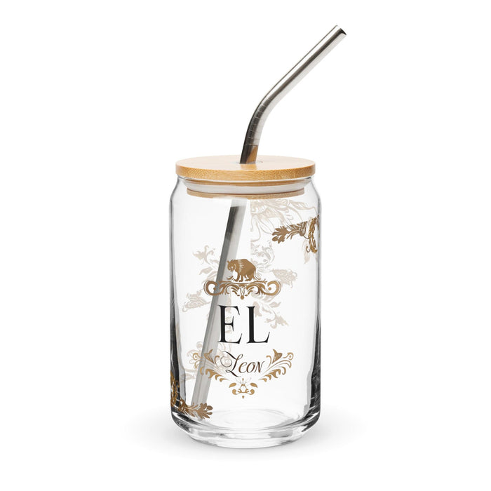 El León Exclusive Art Piece Can-Shaped Glass Home Office Work Mexican Spanish Pride Gift Cup One-Of-A-Kind Calligraphy Glass | E14 Mexicada 16 oz With Lid & Straw