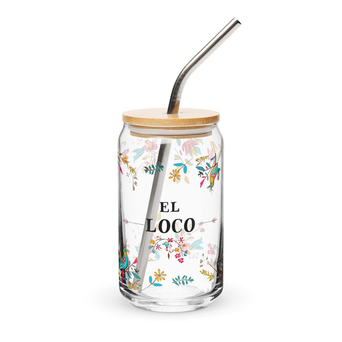 El Loco Exclusive Art Piece Can-Shaped Glass Home Office Work Mexican Spanish Pride Gift Cup One-Of-A-Kind Calligraphy Glass | E4 Mexicada 16 oz With Lid & Straw