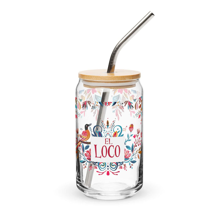 El Loco Exclusive Art Piece Can-Shaped Glass Home Office Work Mexican Spanish Pride Gift Cup One-Of-A-Kind Calligraphy Glass | E11 Mexicada 16 oz With Lid & Straw