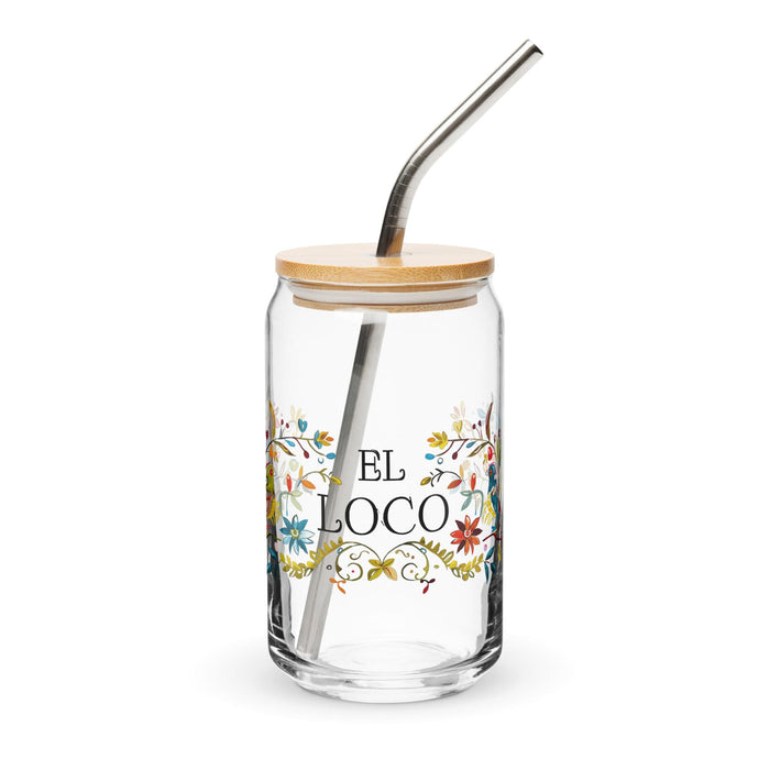 El Loco Exclusive Art Piece Can-Shaped Glass Home Office Work Mexican Spanish Pride Gift Cup One-Of-A-Kind Calligraphy Glass | E14 Mexicada 16 oz With Lid & Straw