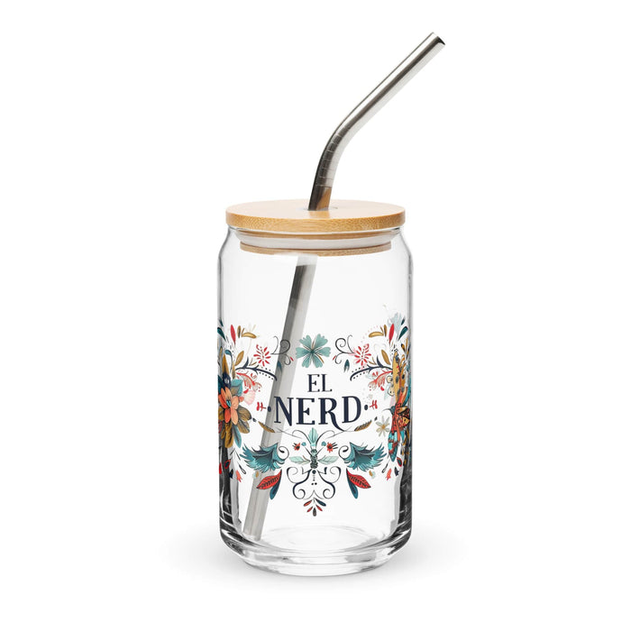 El Nerd Exclusive Art Piece Can-Shaped Glass Home Office Work Mexican Spanish Pride Gift Cup One-Of-A-Kind Calligraphy Glass | E1 Mexicada 16 oz With Lid & Straw