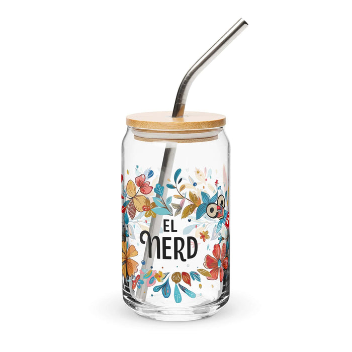 El Nerd Exclusive Art Piece Can-Shaped Glass Home Office Work Mexican Spanish Pride Gift Cup One-Of-A-Kind Calligraphy Glass | E6 Mexicada 16 oz With Lid & Straw