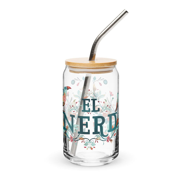 El Nerd Exclusive Art Piece Can-Shaped Glass Home Office Work Mexican Spanish Pride Gift Cup One-Of-A-Kind Calligraphy Glass | E9 Mexicada 16 oz With Lid & Straw