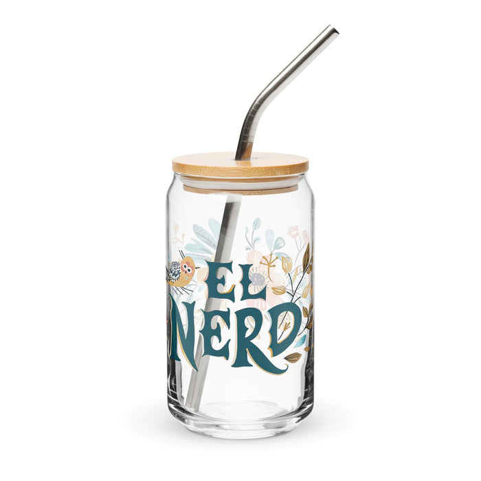 El Nerd Exclusive Art Piece Can-Shaped Glass Home Office Work Mexican Spanish Pride Gift Cup One-Of-A-Kind Calligraphy Glass | E10 Mexicada 16 oz With Lid & Straw