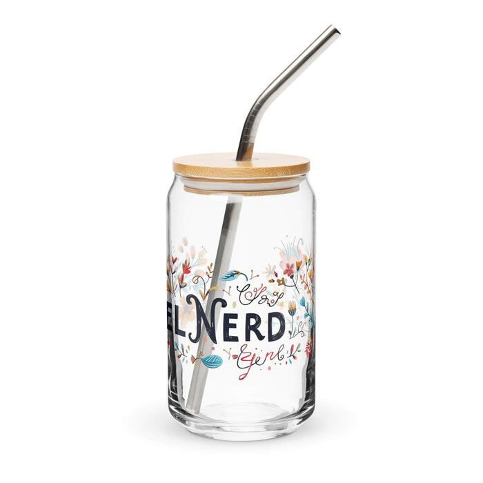 El Nerd Exclusive Art Piece Can-Shaped Glass Home Office Work Mexican Spanish Pride Gift Cup One-Of-A-Kind Calligraphy Glass | E12 Mexicada 16 oz With Lid & Straw