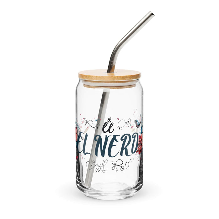 El Nerd Exclusive Art Piece Can-Shaped Glass Home Office Work Mexican Spanish Pride Gift Cup One-Of-A-Kind Calligraphy Glass | E14 Mexicada 16 oz With Lid & Straw