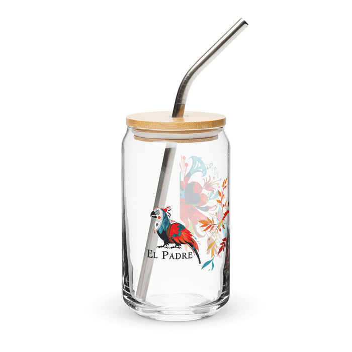 El Padre Exclusive Art Piece Can-Shaped Glass Home Office Work Mexican Spanish Pride Gift Cup One-Of-A-Kind Calligraphy Glass | E4 Mexicada 16 oz With Lid & Straw