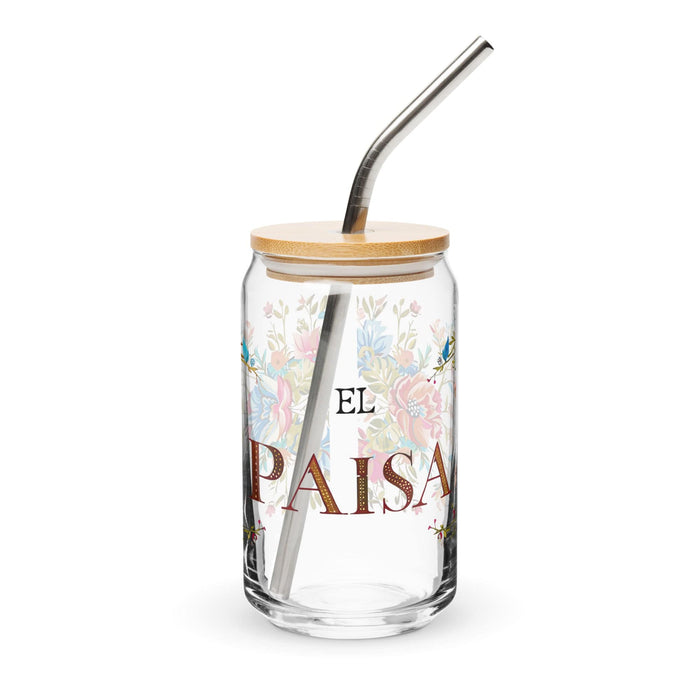 El Paisa Exclusive Art Piece Can-Shaped Glass Home Office Work Mexican Spanish Pride Gift Cup One-Of-A-Kind Calligraphy Glass | E3 Mexicada 16 oz With Lid & Straw