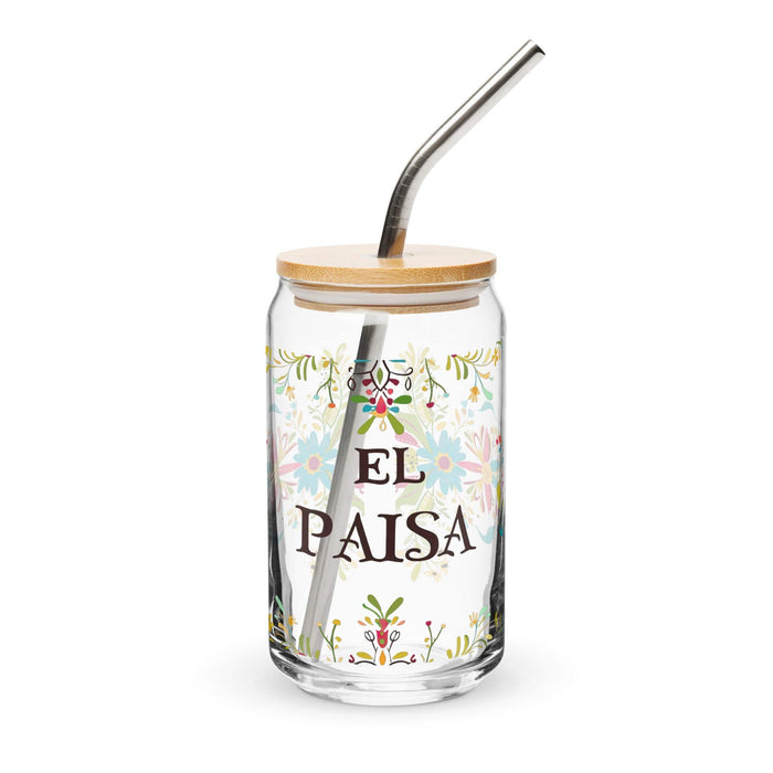 El Paisa Exclusive Art Piece Can-Shaped Glass Home Office Work Mexican Spanish Pride Gift Cup One-Of-A-Kind Calligraphy Glass | E4 Mexicada 16 oz With Lid & Straw