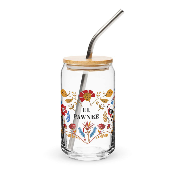 El Pawnee Exclusive Art Piece Can-Shaped Glass Home Office Work Mexican Spanish Pride Gift Cup One-Of-A-Kind Calligraphy Glass | E1 Mexicada 16 oz With Lid & Straw