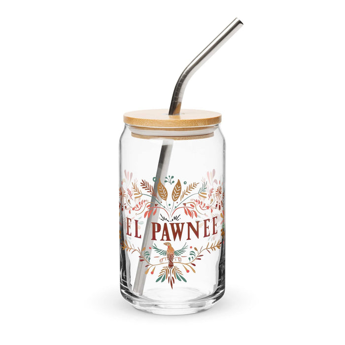 El Pawnee Exclusive Art Piece Can-Shaped Glass Home Office Work Mexican Spanish Pride Gift Cup One-Of-A-Kind Calligraphy Glass | E2 Mexicada 16 oz With Lid & Straw