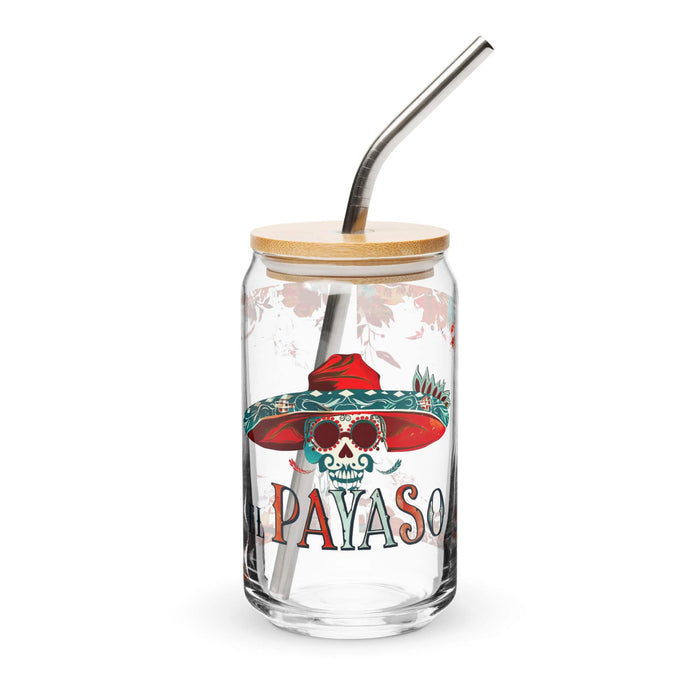 El Payaso Exclusive Art Piece Can-Shaped Glass Home Office Work Mexican Spanish Pride Gift Cup One-Of-A-Kind Calligraphy Glass | E9 Mexicada 16 oz With Lid & Straw