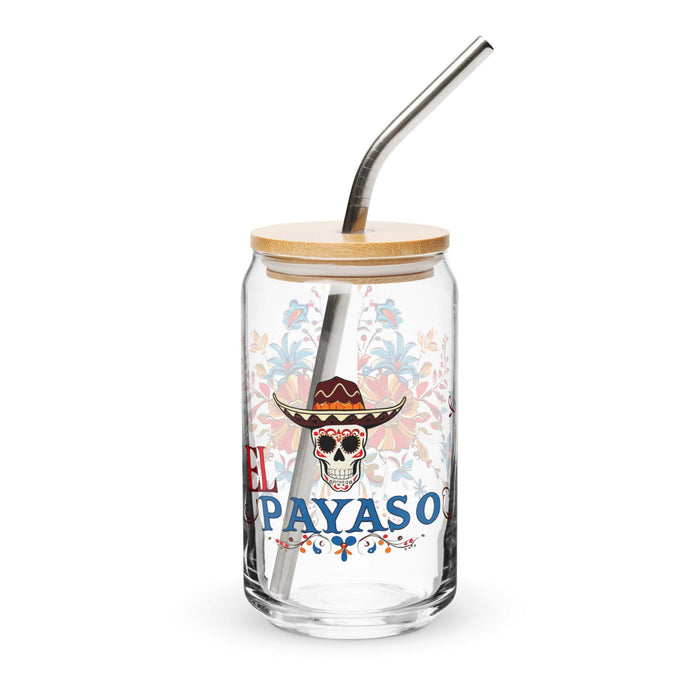 El Payaso Exclusive Art Piece Can-Shaped Glass Home Office Work Mexican Spanish Pride Gift Cup One-Of-A-Kind Calligraphy Glass | E11 Mexicada 16 oz With Lid & Straw