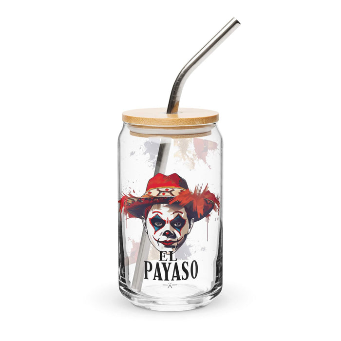 El Payaso Exclusive Art Piece Can-Shaped Glass Home Office Work Mexican Spanish Pride Gift Cup One-Of-A-Kind Calligraphy Glass | E14 Mexicada 16 oz With Lid & Straw