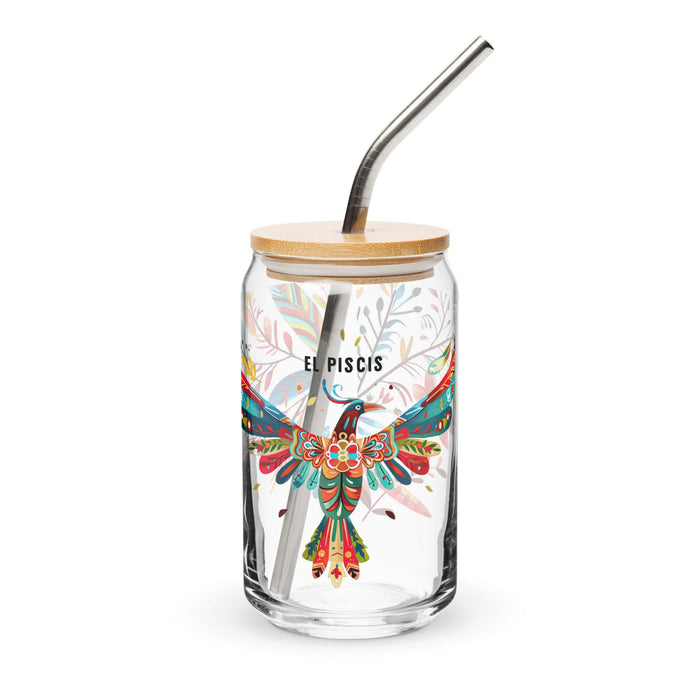 El Piscis Exclusive Art Piece Can-Shaped Glass Home Office Work Mexican Spanish Pride Gift Cup One-Of-A-Kind Calligraphy Glass | E2 Mexicada 16 oz With Lid & Straw