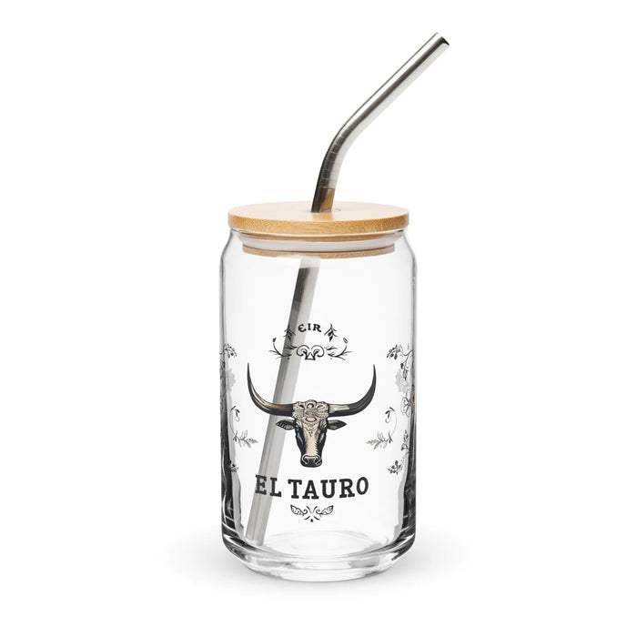 El Tauro Exclusive Art Piece Can-Shaped Glass Home Office Work Mexican Spanish Pride Gift Cup One-Of-A-Kind Calligraphy Glass | E2 Mexicada 16 oz With Lid & Straw