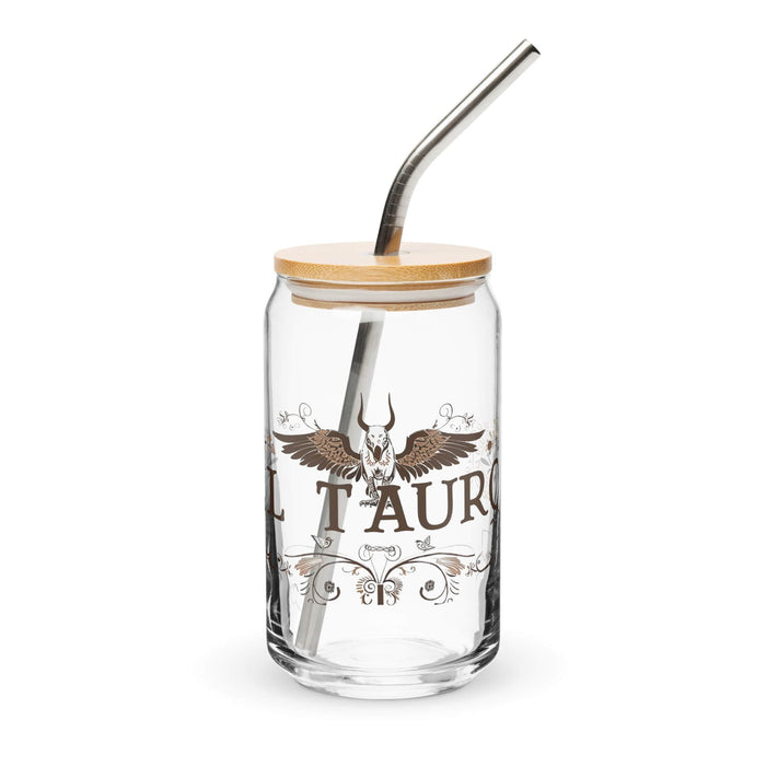 El Tauro Exclusive Art Piece Can-Shaped Glass Home Office Work Mexican Spanish Pride Gift Cup One-Of-A-Kind Calligraphy Glass | E4 Mexicada 16 oz With Lid & Straw