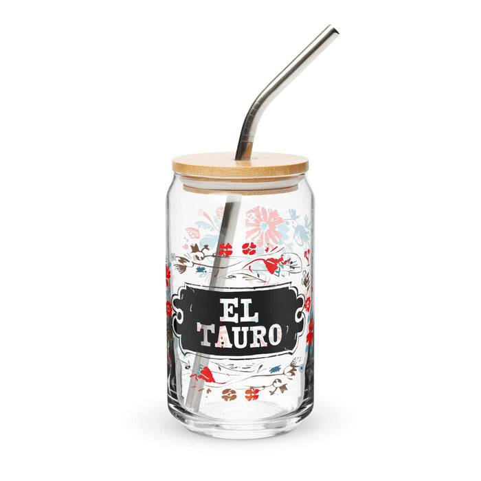 El Tauro Exclusive Art Piece Can-Shaped Glass Home Office Work Mexican Spanish Pride Gift Cup One-Of-A-Kind Calligraphy Glass | E6 Mexicada 16 oz With Lid & Straw