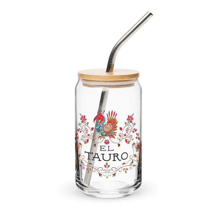 El Tauro Exclusive Art Piece Can-Shaped Glass Home Office Work Mexican Spanish Pride Gift Cup One-Of-A-Kind Calligraphy Glass | E10 Mexicada 16 oz With Lid & Straw