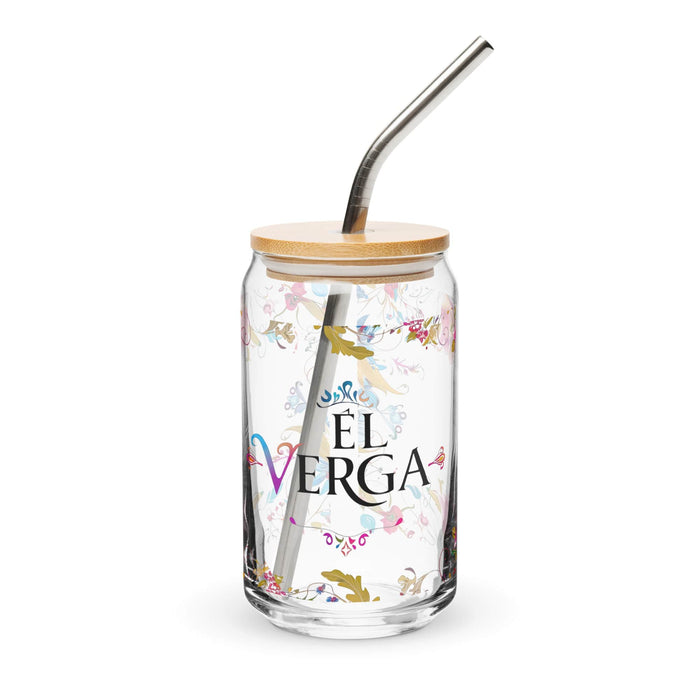 El Verga Exclusive Art Piece Can-Shaped Glass Home Office Work Mexican Spanish Pride Gift Cup One-Of-A-Kind Calligraphy Glass | E3 Mexicada 16 oz With Lid & Straw