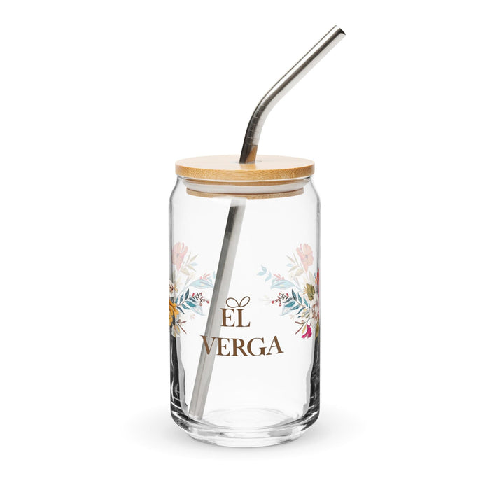 El Verga Exclusive Art Piece Can-Shaped Glass Home Office Work Mexican Spanish Pride Gift Cup One-Of-A-Kind Calligraphy Glass | E5 Mexicada 16 oz With Lid & Straw