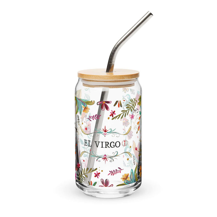 El Virgo Exclusive Art Piece Can-Shaped Glass Home Office Work Mexican Spanish Pride Gift Cup One-Of-A-Kind Calligraphy Glass | E1 Mexicada 16 oz With Lid & Straw