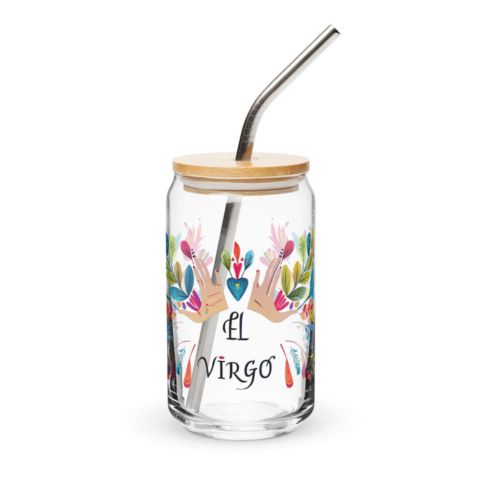 El Virgo Exclusive Art Piece Can-Shaped Glass Home Office Work Mexican Spanish Pride Gift Cup One-Of-A-Kind Calligraphy Glass | E8 Mexicada 16 oz With Lid & Straw