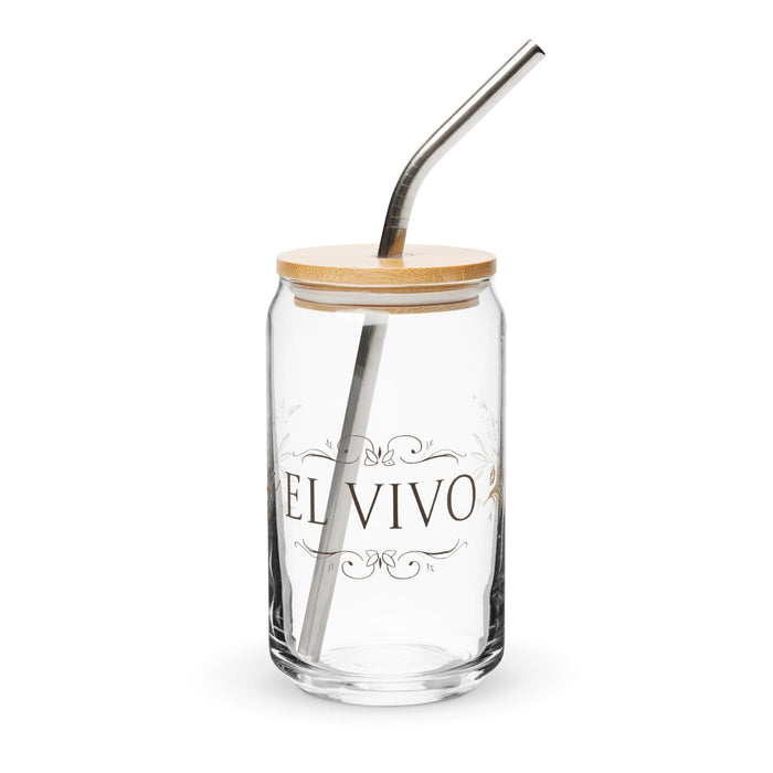 El Vivo Exclusive Art Piece Can-Shaped Glass Home Office Work Mexican Spanish Pride Gift Cup One-Of-A-Kind Calligraphy Glass | E3 Mexicada 16 oz With Lid & Straw