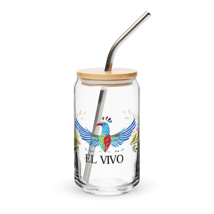 El Vivo Exclusive Art Piece Can-Shaped Glass Home Office Work Mexican Spanish Pride Gift Cup One-Of-A-Kind Calligraphy Glass | E9 Mexicada 16 oz With Lid & Straw