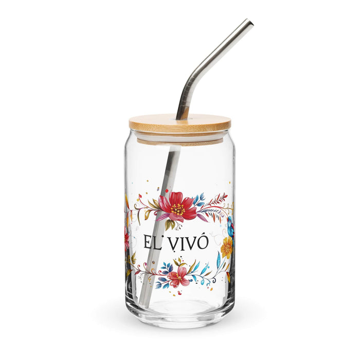 El Vivo Exclusive Art Piece Can-Shaped Glass Home Office Work Mexican Spanish Pride Gift Cup One-Of-A-Kind Calligraphy Glass | E14 Mexicada 16 oz With Lid & Straw