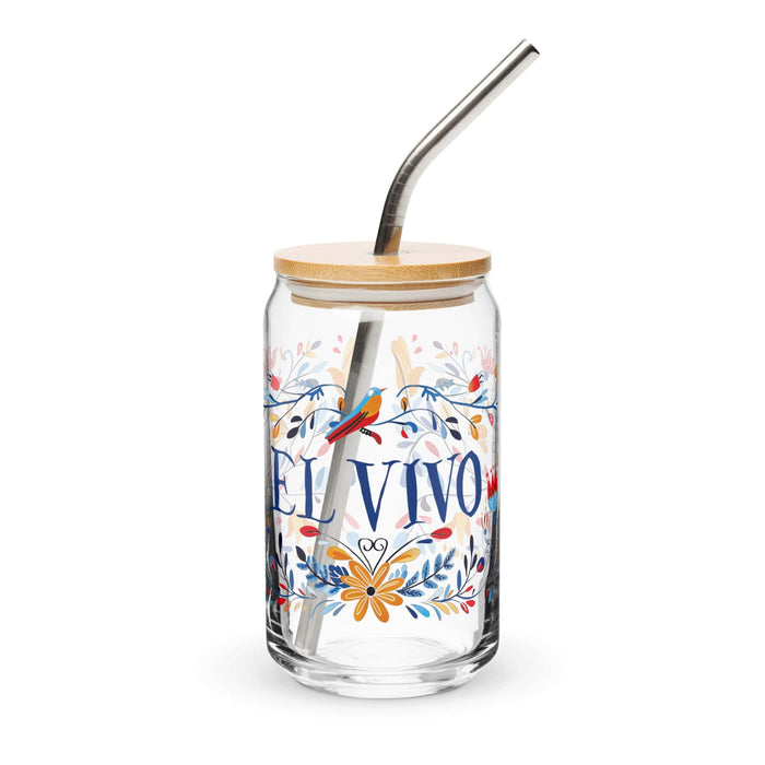 El Vivo Exclusive Art Piece Can-Shaped Glass Home Office Work Mexican Spanish Pride Gift Cup One-Of-A-Kind Calligraphy Glass | E15 Mexicada 16 oz With Lid & Straw