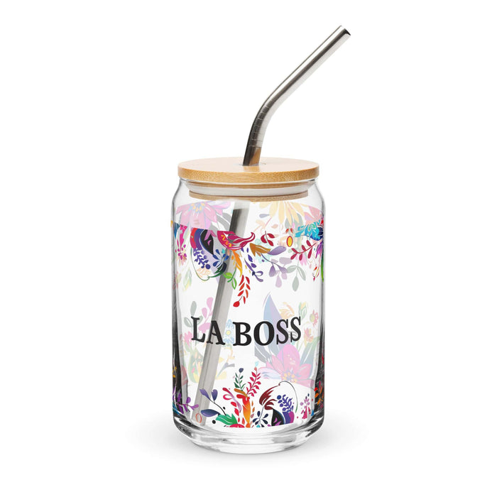 La Boss Exclusive Art Piece Can-Shaped Glass Home Office Work Mexican Spanish Pride Gift Cup One-Of-A-Kind Calligraphy Glass | L18 Mexicada 16 oz With Lid & Straw