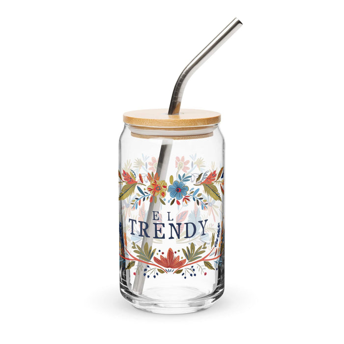 El Trendy Exclusive Art Piece Can-Shaped Glass Home Office Work Mexican Spanish Pride Gift Cup One-Of-A-Kind Calligraphy Glass | E5 Mexicada 16 oz With Lid & Straw