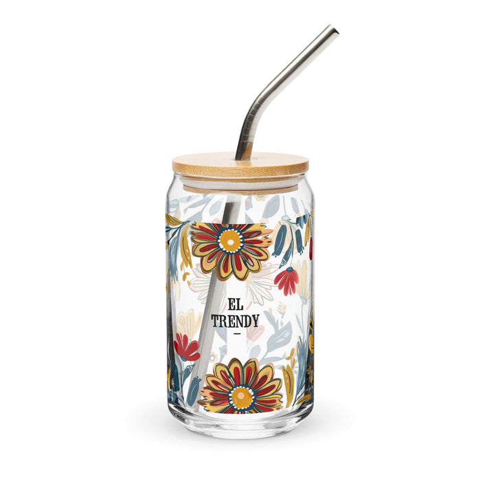 El Trendy Exclusive Art Piece Can-Shaped Glass Home Office Work Mexican Spanish Pride Gift Cup One-Of-A-Kind Calligraphy Glass | E8 Mexicada 16 oz With Lid & Straw