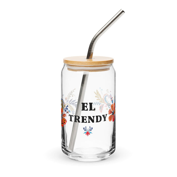 El Trendy Exclusive Art Piece Can-Shaped Glass Home Office Work Mexican Spanish Pride Gift Cup One-Of-A-Kind Calligraphy Glass | E11 Mexicada 16 oz With Lid & Straw