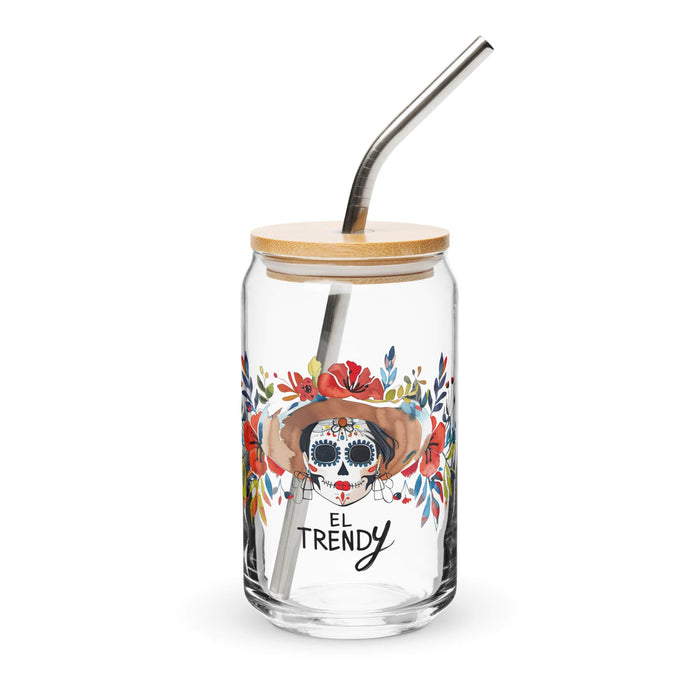 El Trendy Exclusive Art Piece Can-Shaped Glass Home Office Work Mexican Spanish Pride Gift Cup One-Of-A-Kind Calligraphy Glass | E13 Mexicada 16 oz With Lid & Straw