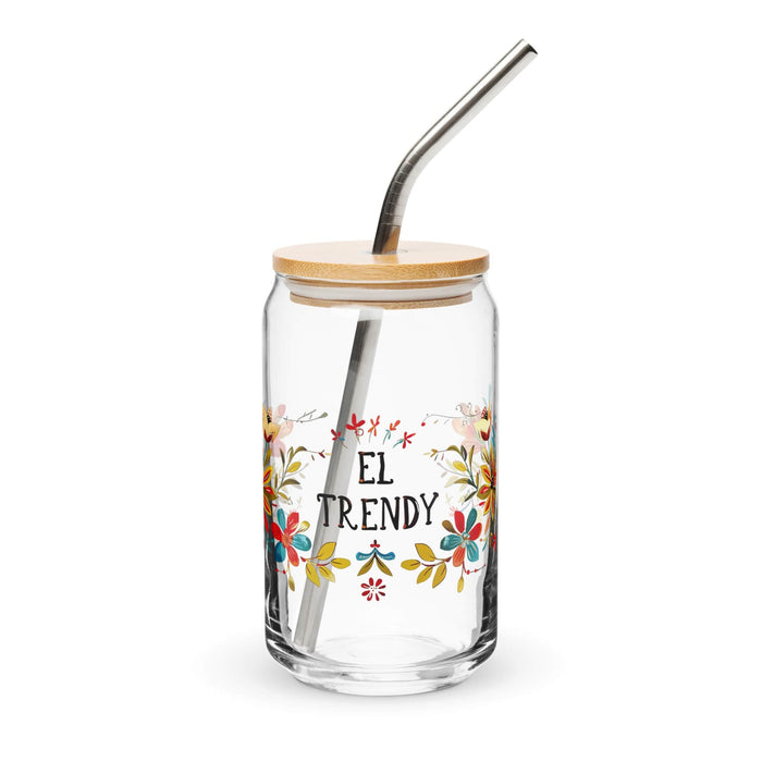 El Trendy Exclusive Art Piece Can-Shaped Glass Home Office Work Mexican Spanish Pride Gift Cup One-Of-A-Kind Calligraphy Glass | E15 Mexicada 16 oz With Lid & Straw