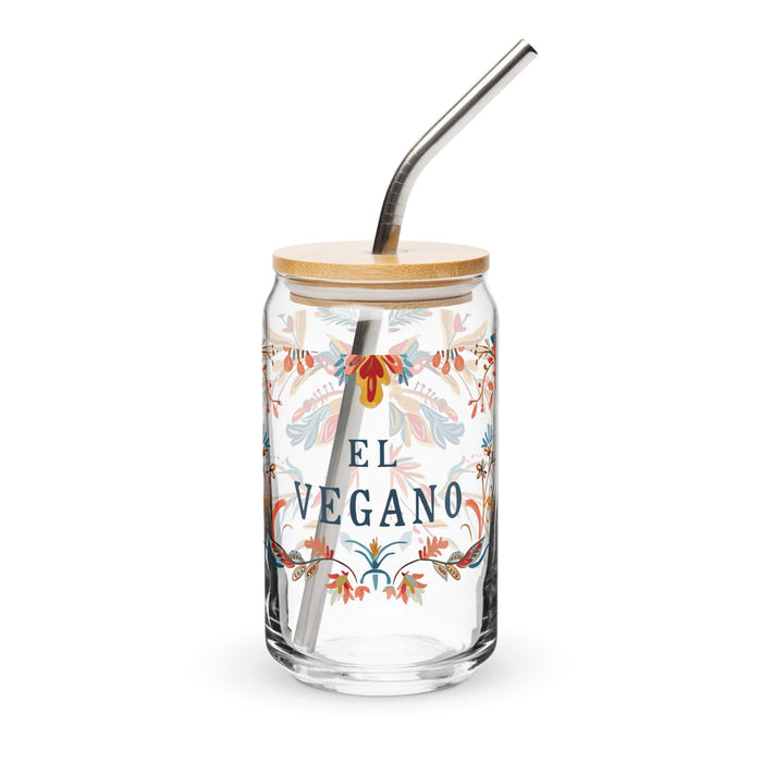 El Vegano Exclusive Art Piece Can-Shaped Glass Home Office Work Mexican Spanish Pride Gift Cup One-Of-A-Kind Calligraphy Glass | E2 Mexicada 16 oz With Lid & Straw