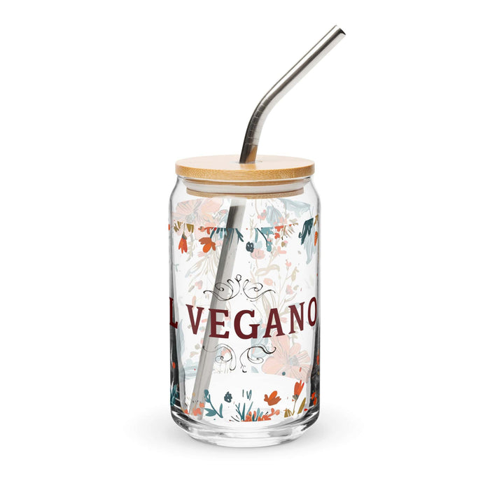 El Vegano Exclusive Art Piece Can-Shaped Glass Home Office Work Mexican Spanish Pride Gift Cup One-Of-A-Kind Calligraphy Glass | E3 Mexicada 16 oz With Lid & Straw