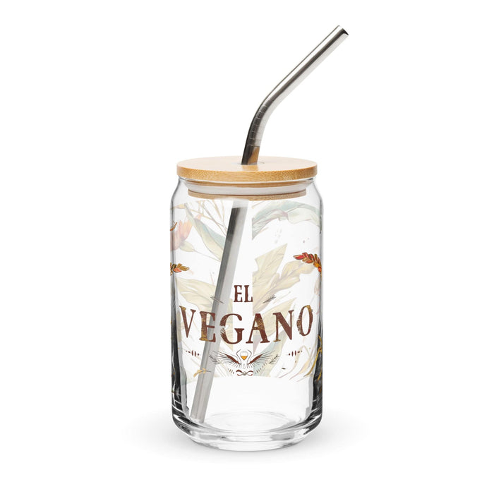 El Vegano Exclusive Art Piece Can-Shaped Glass Home Office Work Mexican Spanish Pride Gift Cup One-Of-A-Kind Calligraphy Glass | E4 Mexicada 16 oz With Lid & Straw