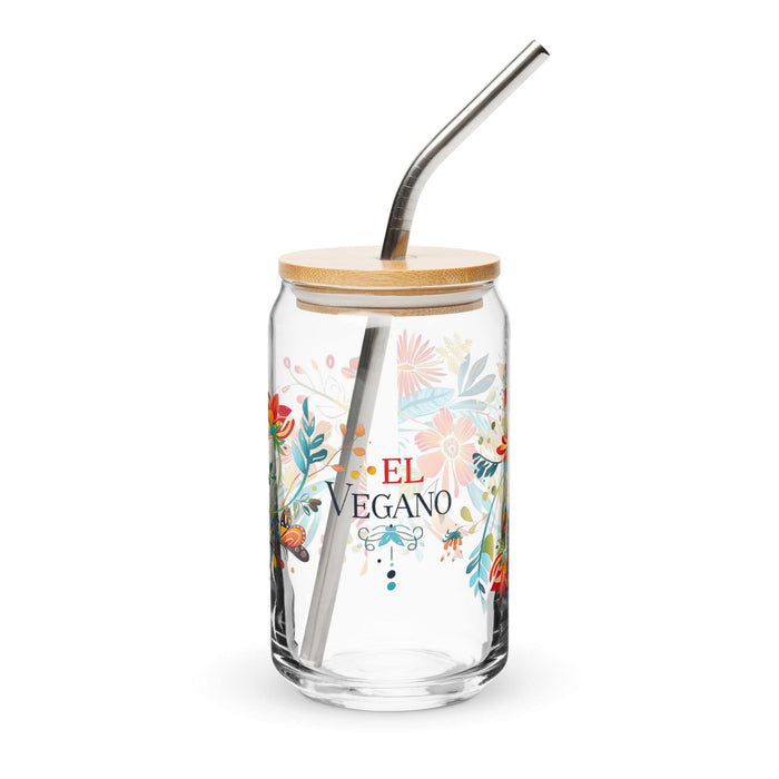 El Vegano Exclusive Art Piece Can-Shaped Glass Home Office Work Mexican Spanish Pride Gift Cup One-Of-A-Kind Calligraphy Glass | E7 Mexicada 16 oz With Lid & Straw