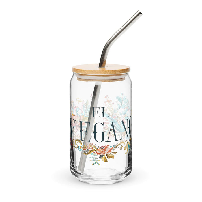 El Vegano Exclusive Art Piece Can-Shaped Glass Home Office Work Mexican Spanish Pride Gift Cup One-Of-A-Kind Calligraphy Glass | E8 Mexicada 16 oz With Lid & Straw