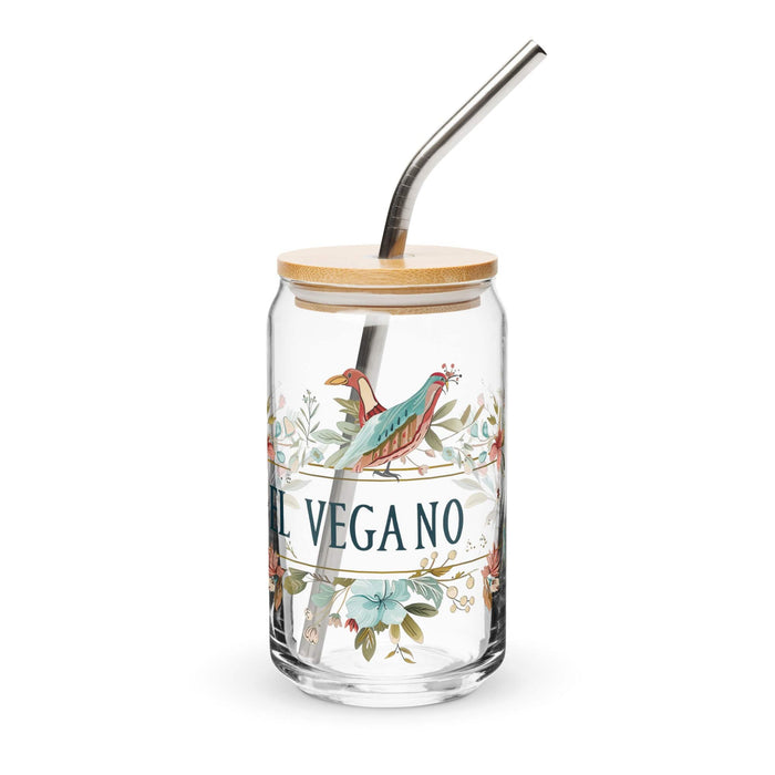 El Vegano Exclusive Art Piece Can-Shaped Glass Home Office Work Mexican Spanish Pride Gift Cup One-Of-A-Kind Calligraphy Glass | E10 Mexicada 16 oz With Lid & Straw