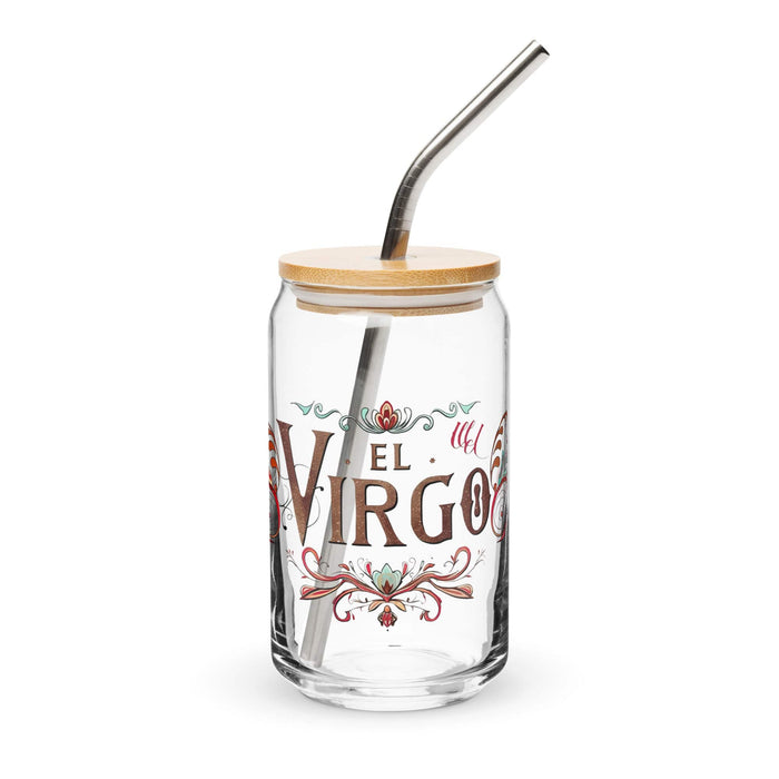 El Virgo Exclusive Art Piece Can-Shaped Glass Home Office Work Mexican Spanish Pride Gift Cup One-Of-A-Kind Calligraphy Glass | E4 Mexicada 16 oz With Lid & Straw