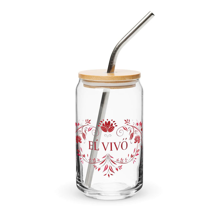 El Vivo Exclusive Art Piece Can-Shaped Glass Home Office Work Mexican Spanish Pride Gift Cup One-Of-A-Kind Calligraphy Glass | E3 Mexicada 16 oz With Lid & Straw