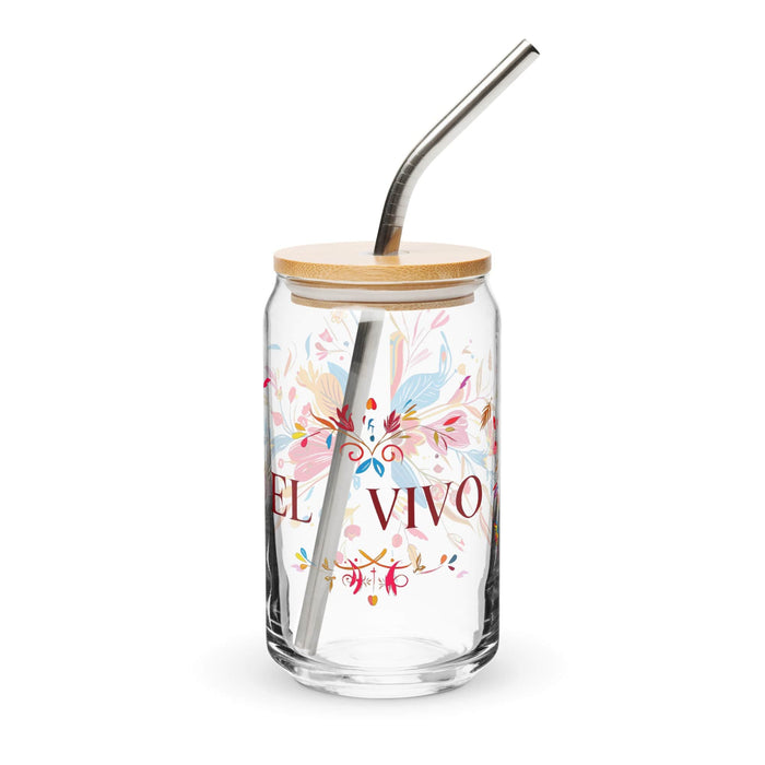 El Vivo Exclusive Art Piece Can-Shaped Glass Home Office Work Mexican Spanish Pride Gift Cup One-Of-A-Kind Calligraphy Glass | E6 Mexicada 16 oz With Lid & Straw