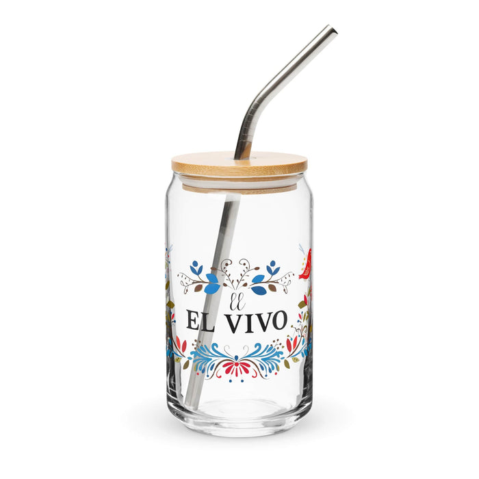 El Vivo Exclusive Art Piece Can-Shaped Glass Home Office Work Mexican Spanish Pride Gift Cup One-Of-A-Kind Calligraphy Glass | E7 Mexicada 16 oz With Lid & Straw